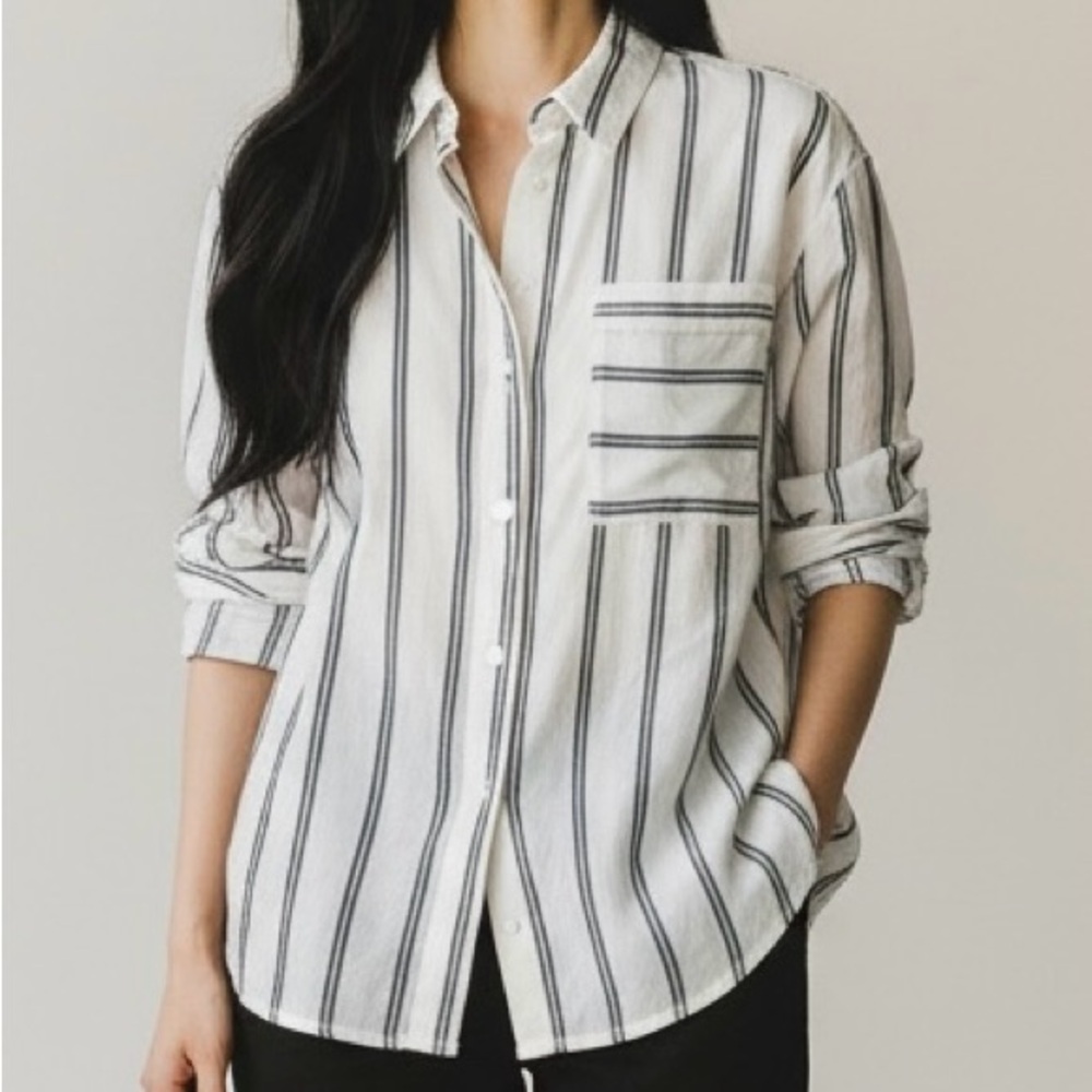 Black and White Striped Abercrombie & Fitch Button Down